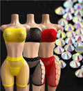 Rhinestone Bandeau Top & Fishnet Shorts Set