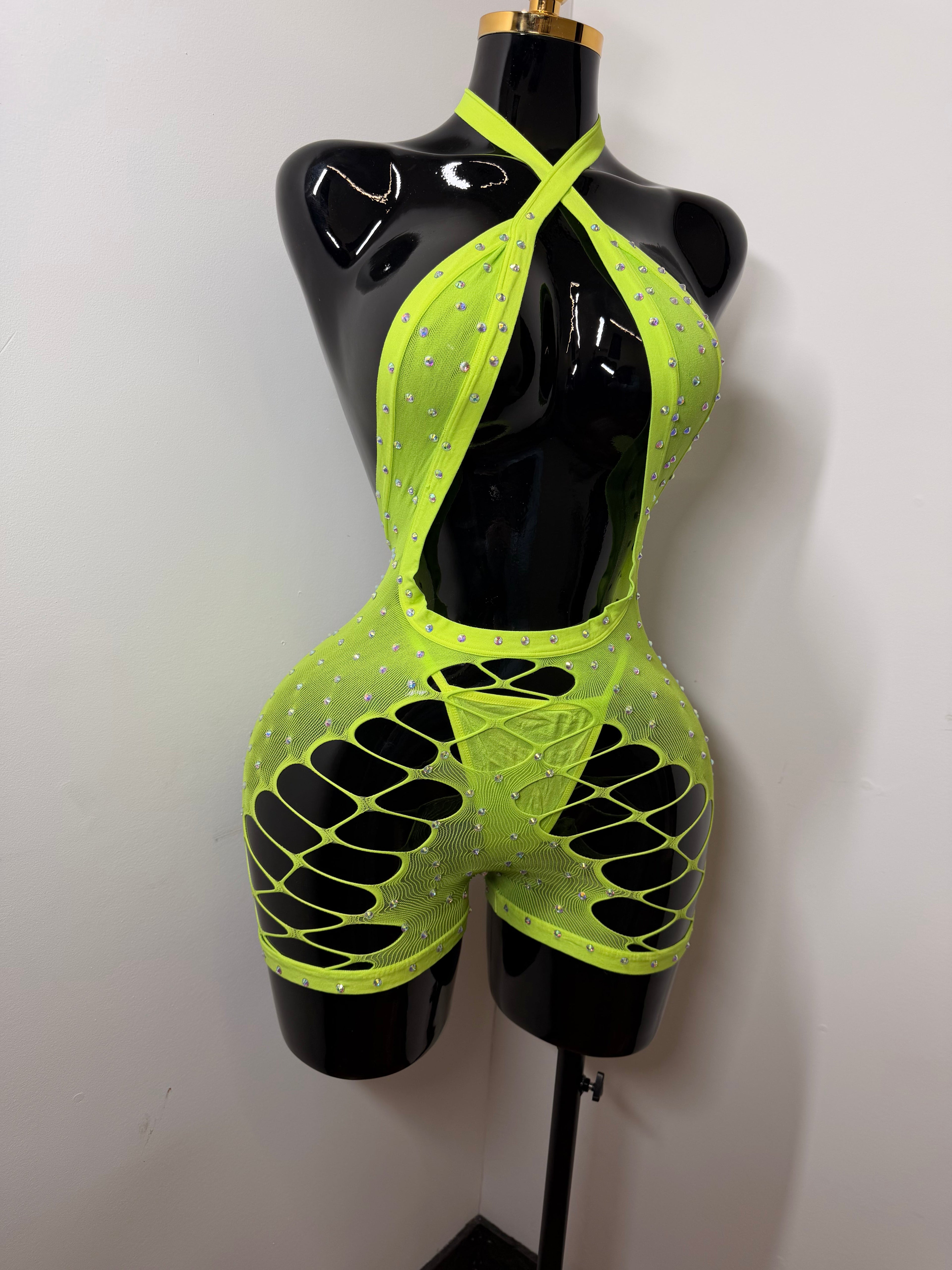 Green Romper w/ Matching Thong Money Maker - One Size Fits All