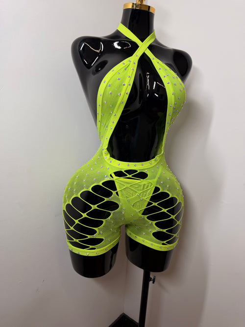 Green Romper w/ Matching Thong Money Maker - One Size Fits All